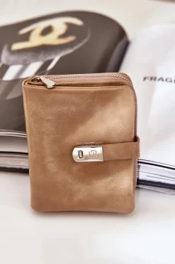 Boto Lakierowany Damski Portfel Portmonetka Ciemnobeżowy Yathika