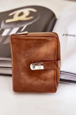 Lakierowany Damski Portfel Portmonetka Brązowy Yathika Portfele