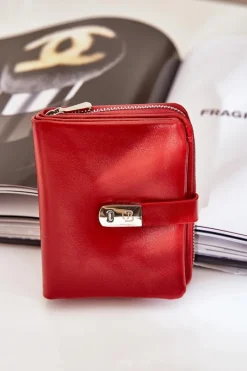 Outlet Lakierowany Damski Portfel Portmonetka Czerwony Yathika Portfele