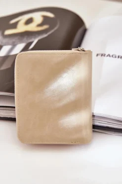 Portfele>Boto Lakierowany Damski Portfel Portmonetka Jasnobeżowy Yathika