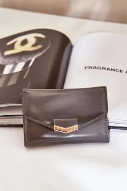 Portfele>Boto Lakierowany Portfel Damski Ciemno Rahner Szary