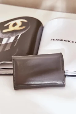 Portfele>Boto Lakierowany Portfel Damski Ciemno Rahner Szary