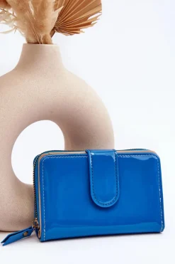 Portfele>Boto Lakierowany Portfel Damski Niebieski Risima