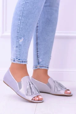 Online 1701 Skórzane Szare Baleriny Peep Toe Lendo Damskie Baleriny Skórzane|Baleriny Klasyczne