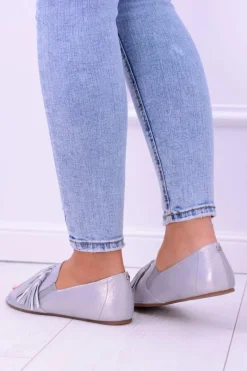 Online 1701 Skórzane Szare Baleriny Peep Toe Lendo Damskie Baleriny Skórzane|Baleriny Klasyczne