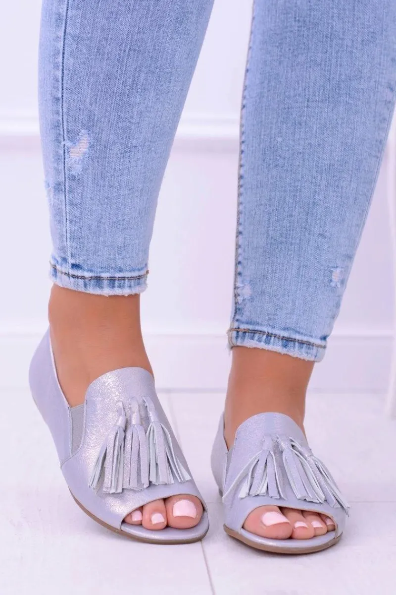 Online 1701 Skórzane Szare Baleriny Peep Toe Lendo Damskie Baleriny Skórzane|Baleriny Klasyczne