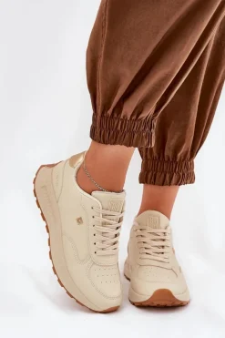 Buty Sportowe Big Star|Sneakersy Damskie>Big Star Shoes Lekkie Buty Sportowe Damskie Big Star RR274630 HI-POLY SYSTEM Beżowe Beżowy