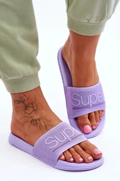 Hot Lekkie Damskie Klapki Z Napisem Fioletowe Merry Damskie Klapki Sportowe