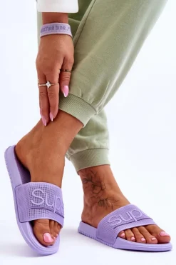 Hot Lekkie Damskie Klapki Z Napisem Fioletowe Merry Damskie Klapki Sportowe