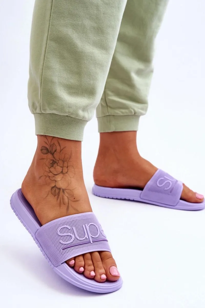 Hot Lekkie Damskie Klapki Z Napisem Fioletowe Merry Damskie Klapki Sportowe