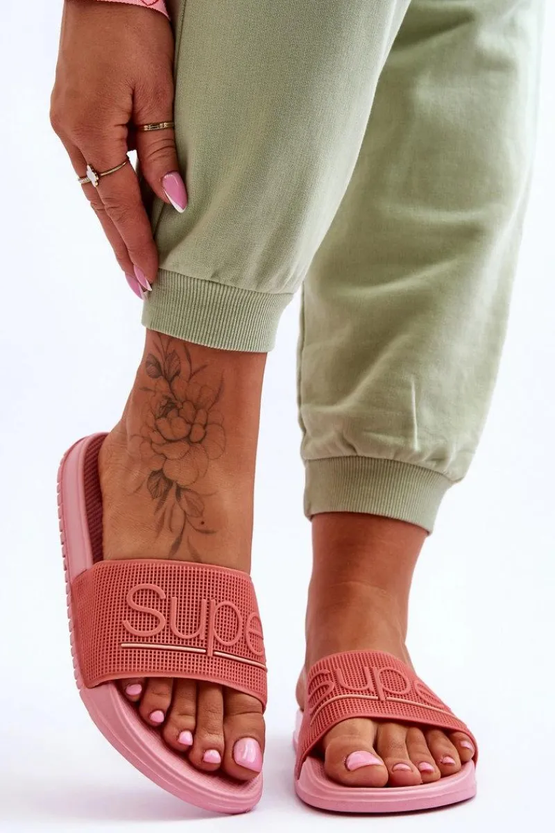 Outlet Boto Lekkie Damskie Klapki Z Napisem Różowe Merry