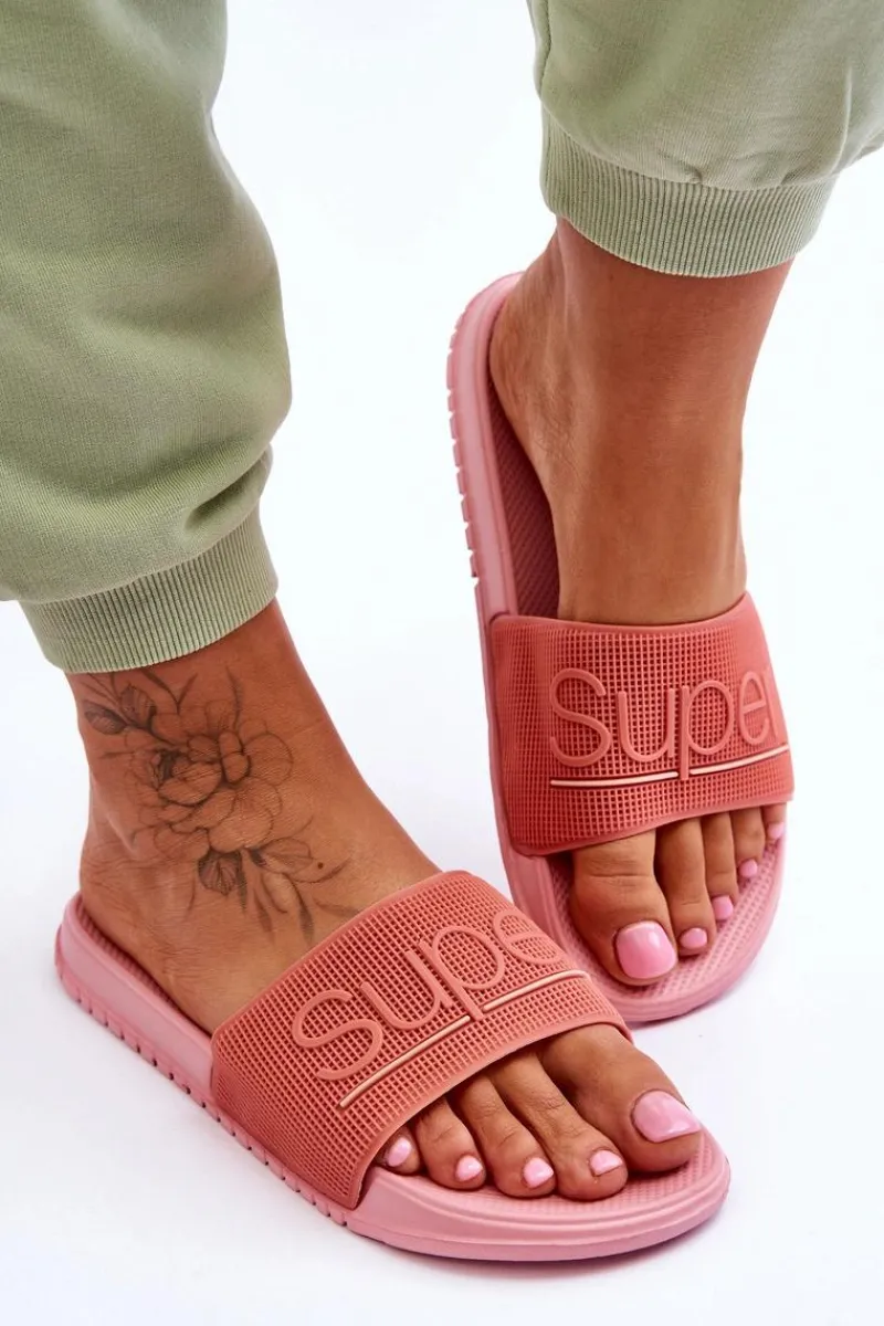 Outlet Boto Lekkie Damskie Klapki Z Napisem Różowe Merry