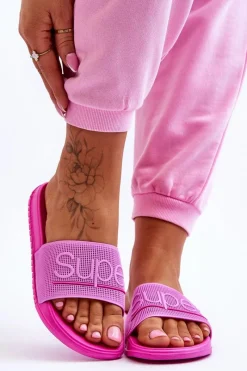 Klapki Sportowe>Boto Lekkie Damskie Klapki Z Napisem Fuksja Merry