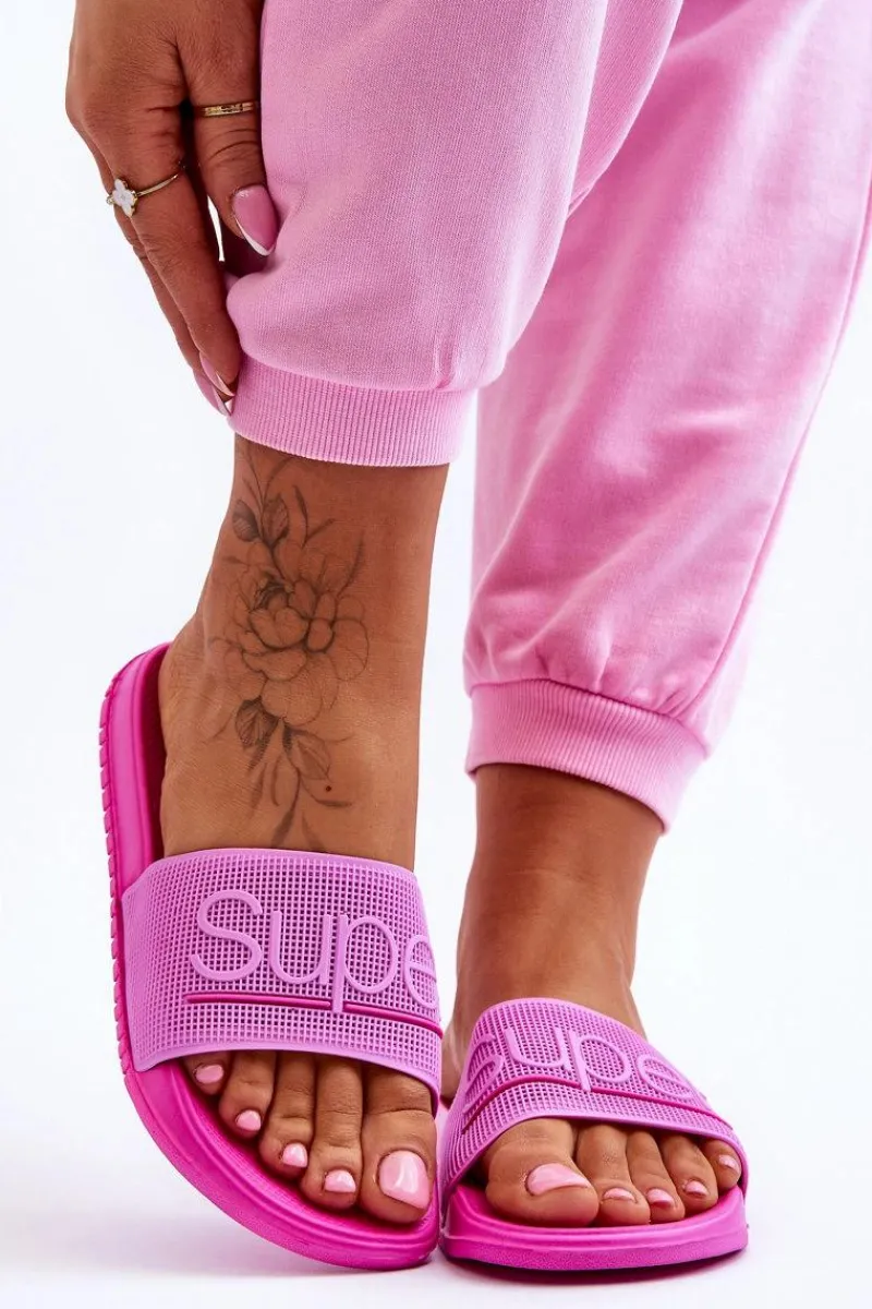 Klapki Sportowe>Boto Lekkie Damskie Klapki Z Napisem Fuksja Merry