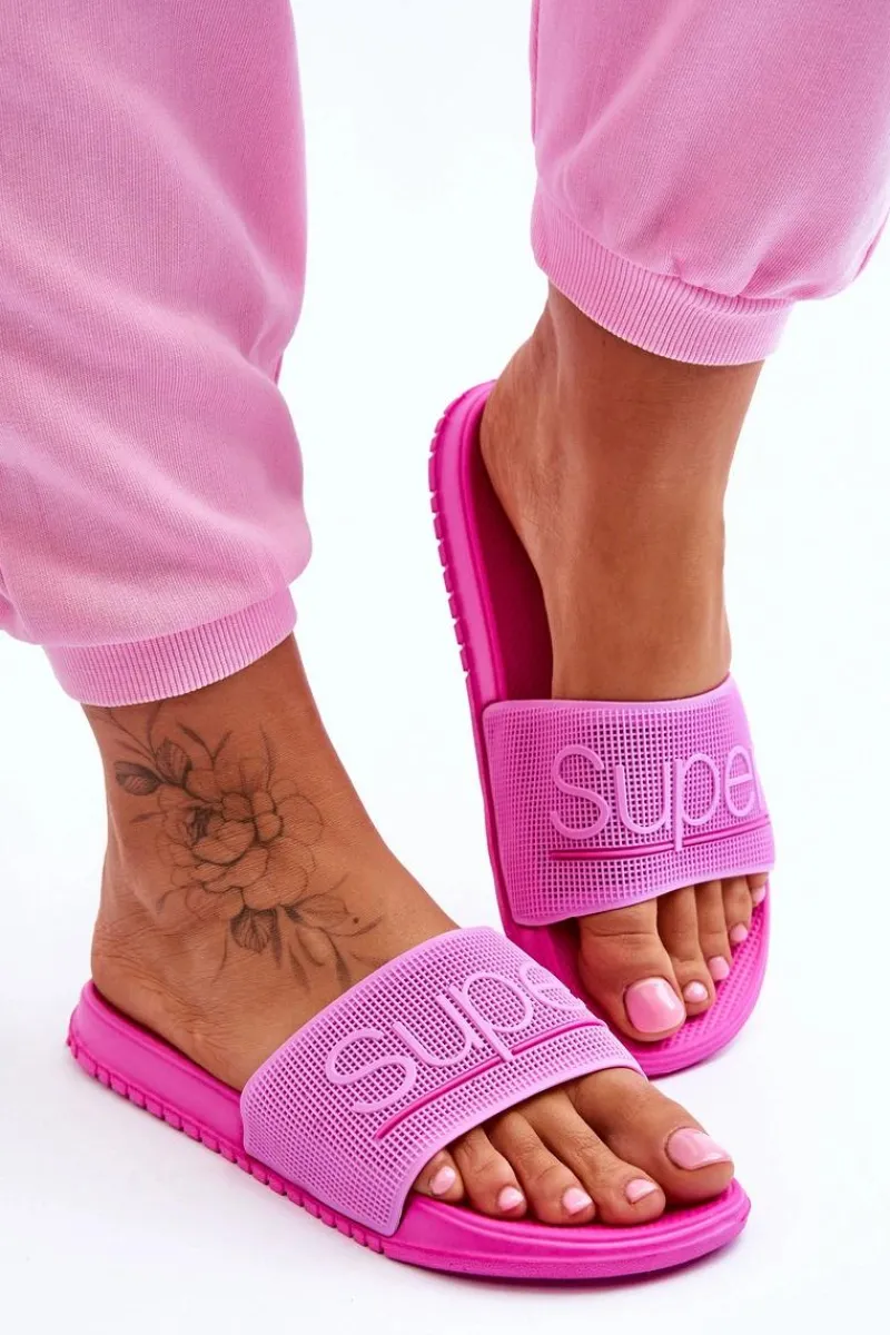 Klapki Sportowe>Boto Lekkie Damskie Klapki Z Napisem Fuksja Merry