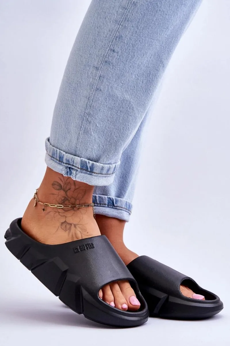 Klapki Damskie Big Star|Klapki Basenowe>Big Star Shoes Lekkie Damskie Piankowe Klapki Big Star LL274594 Czarne Czarny