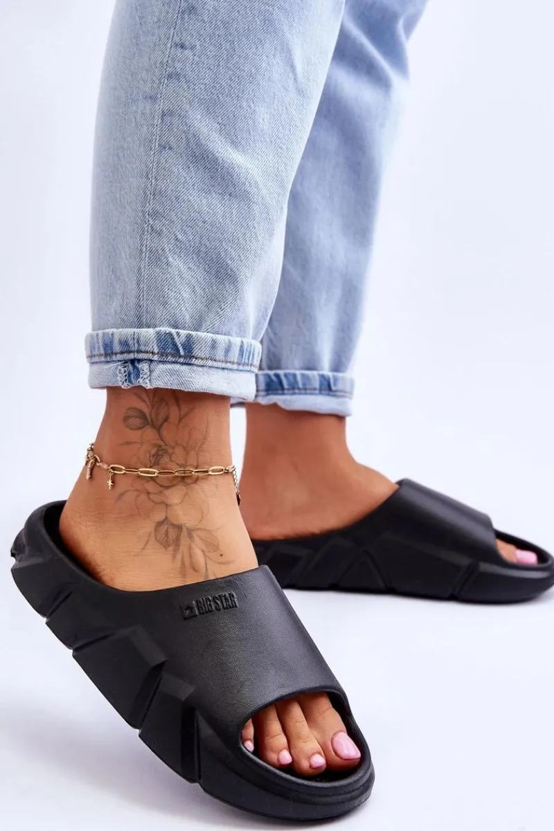 Klapki Damskie Big Star|Klapki Basenowe>Big Star Shoes Lekkie Damskie Piankowe Klapki Big Star LL274594 Czarne Czarny