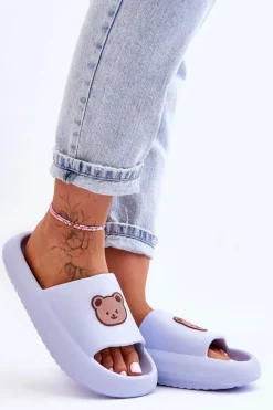 New Lekkie Damskie Piankowe Klapki Z Misiem Niebieskie Lia Damskie Klapki Basenowe|Klapki Damskie Klasyczne