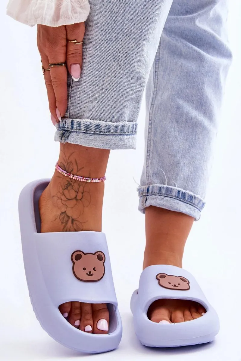 New Lekkie Damskie Piankowe Klapki Z Misiem Niebieskie Lia Damskie Klapki Basenowe|Klapki Damskie Klasyczne