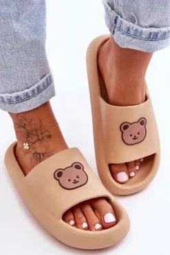 Sale Boto Lekkie Damskie Piankowe Klapki Z Misiem Beżowe Lia