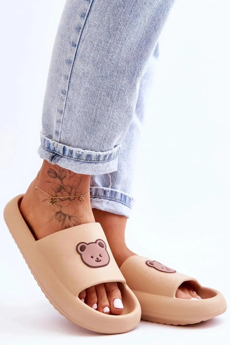 Sale Boto Lekkie Damskie Piankowe Klapki Z Misiem Beżowe Lia