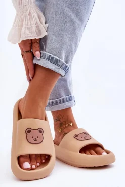 Sale Boto Lekkie Damskie Piankowe Klapki Z Misiem Beżowe Lia