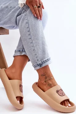 Sale Boto Lekkie Damskie Piankowe Klapki Z Misiem Beżowe Lia