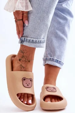 Sale Boto Lekkie Damskie Piankowe Klapki Z Misiem Beżowe Lia