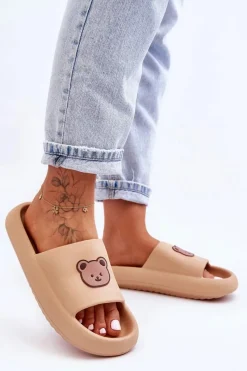 Sale Boto Lekkie Damskie Piankowe Klapki Z Misiem Beżowe Lia