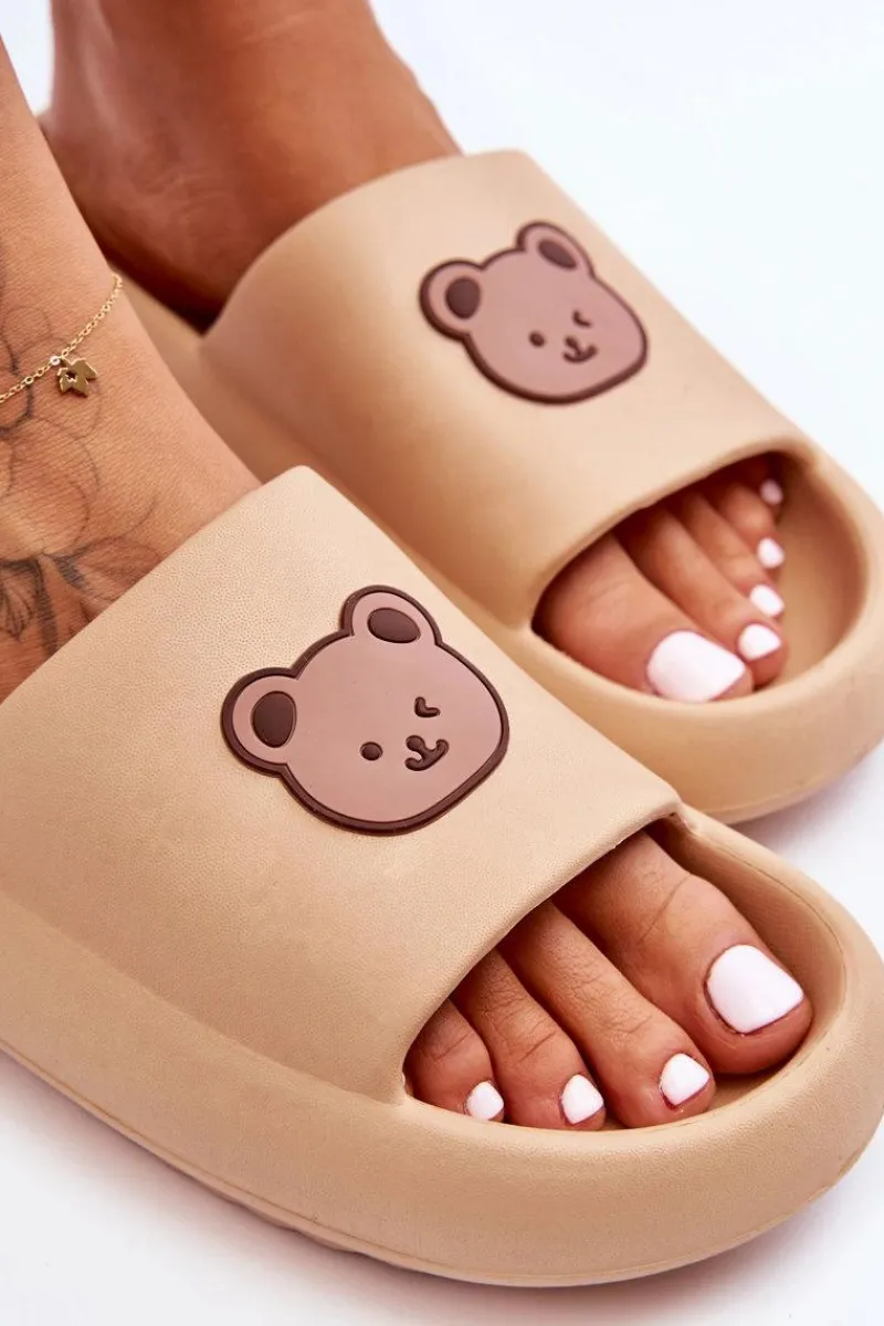 Sale Boto Lekkie Damskie Piankowe Klapki Z Misiem Beżowe Lia