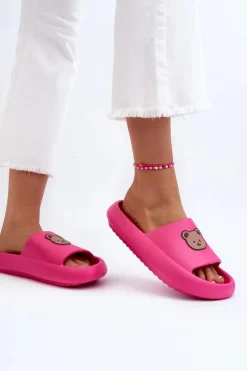 Clearance Lekkie Damskie Piankowe Klapki Z Misiem Fuksja Lia Damskie Klapki Basenowe|Klapki Damskie Klasyczne