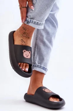 New Boto Lekkie Damskie Piankowe Klapki Z Misiem Czarne Lia