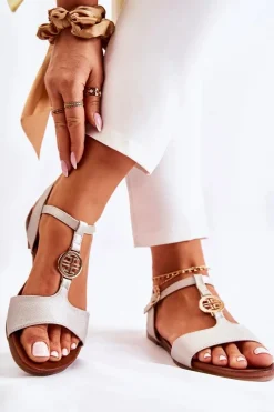 New Damskie buty S.Barski Lekkie Damskie Sandały Na Sprzączkę Złote Carida