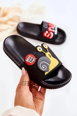 Sale Lekkie Dziecięce Klapki Czarne Snail Dzieci Chłopięce|Dziewczęce