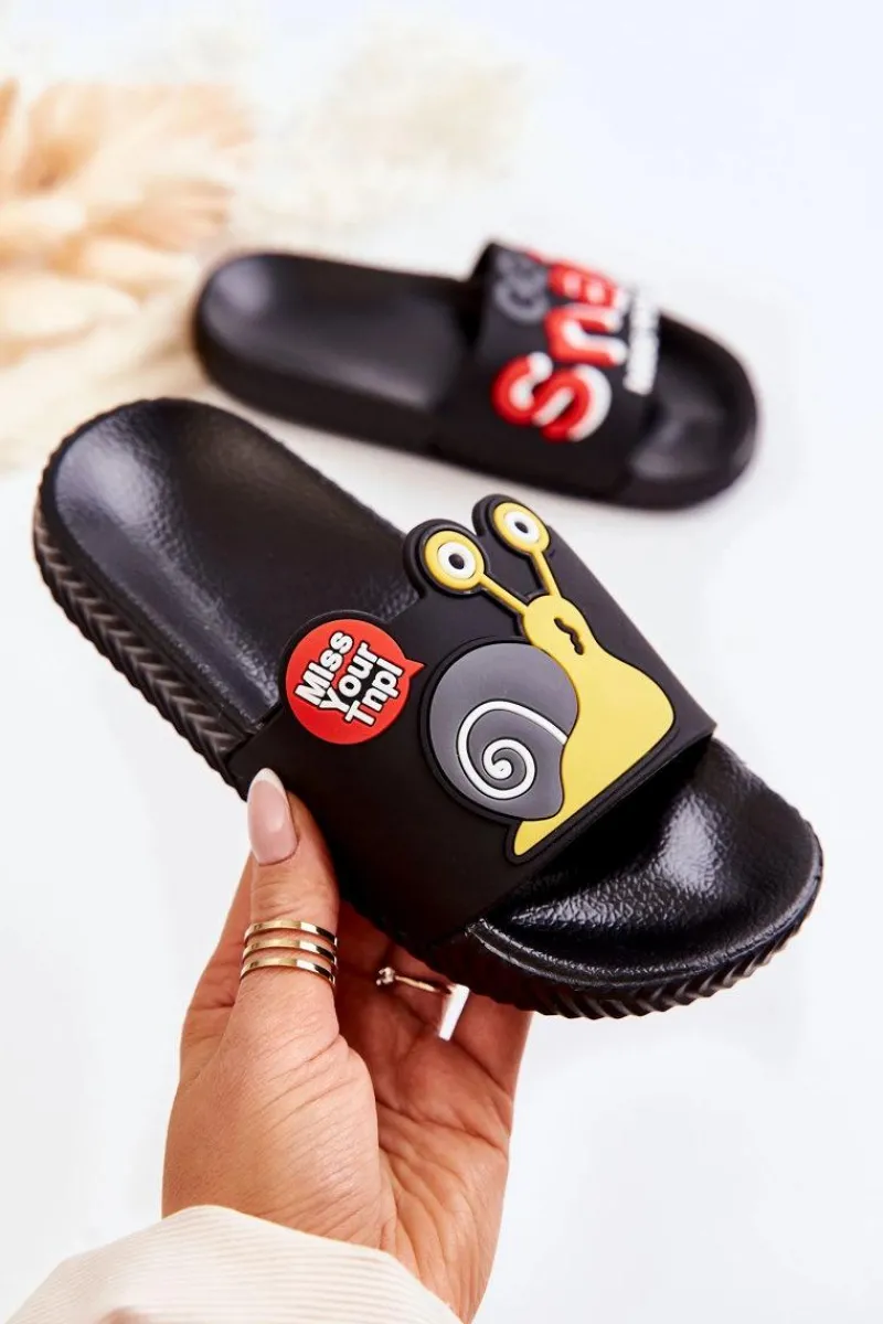 Sale Lekkie Dziecięce Klapki Czarne Snail Dzieci Chłopięce|Dziewczęce
