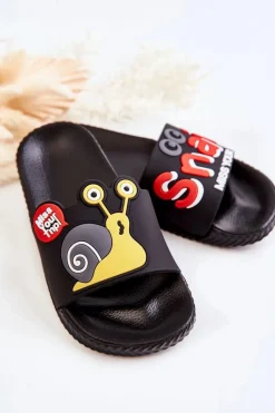 Sale Lekkie Dziecięce Klapki Czarne Snail Dzieci Chłopięce|Dziewczęce