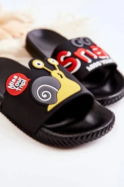 Sale Lekkie Dziecięce Klapki Czarne Snail Dzieci Chłopięce|Dziewczęce