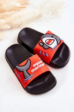 New Lekkie Dziecięce Klapki Czerwono-Czarne Sharky Dzieci Chłopięce|Dziewczęce
