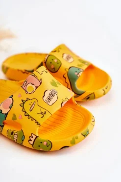 Lekkie Dziecięce Klapki Dinozaury Pomarańczowe Astro Dzieci Chłopięce