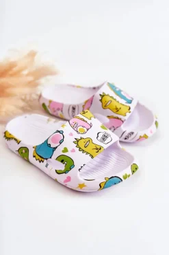 Boto Lekkie Dziecięce Klapki Dinozaury Białe Astro