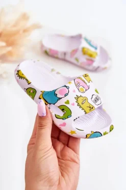 Boto Lekkie Dziecięce Klapki Dinozaury Białe Astro