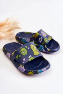 Hot Boto Lekkie Dziecięce Klapki Dinozaury Granatowe Astro