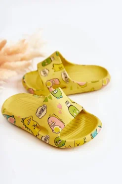 Clearance Lekkie Dziecięce Klapki Dinozaury Żółte Astro Dzieci Dziewczęce