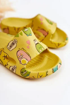 Clearance Lekkie Dziecięce Klapki Dinozaury Żółte Astro Dzieci Dziewczęce