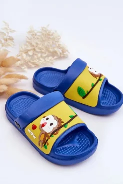 Boto Lekkie Dziecięce Klapki Sandałki Z Motywem Zwierzątka Niebiesko-Żółte Rico