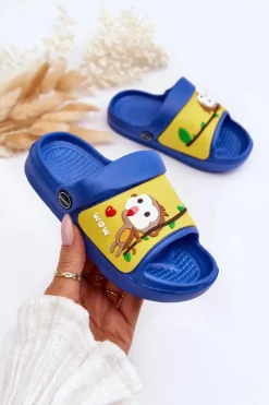 Boto Lekkie Dziecięce Klapki Sandałki Z Motywem Zwierzątka Niebiesko-Żółte Rico