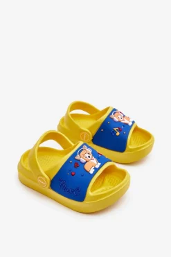 Best Lekkie Dziecięce Klapki Sandałki Z Motywem Pieska Żółte Rico Dzieci Dziewczęce|Dziewczęce