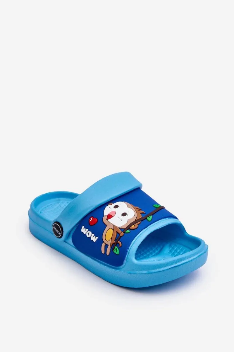 Chłopięce|Chłopięce>Boto Lekkie Dziecięce Klapki Sandałki Z Motywem Zwierzątka Niebieskie Rico