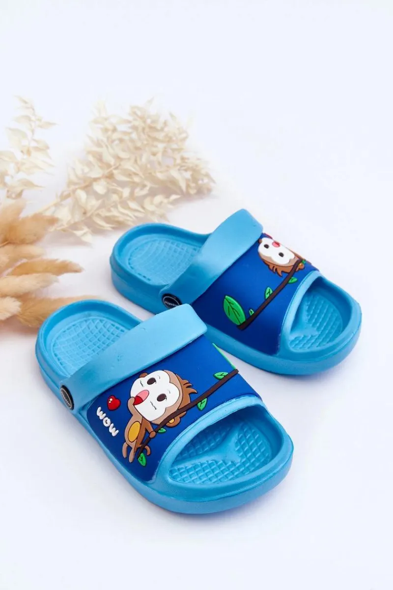 Chłopięce|Chłopięce>Boto Lekkie Dziecięce Klapki Sandałki Z Motywem Zwierzątka Niebieskie Rico