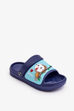 Online Lekkie Dziecięce Klapki Sandałki Z Motywem Zwierzątka Granatowe Rico Dzieci Chłopięce|Chłopięce